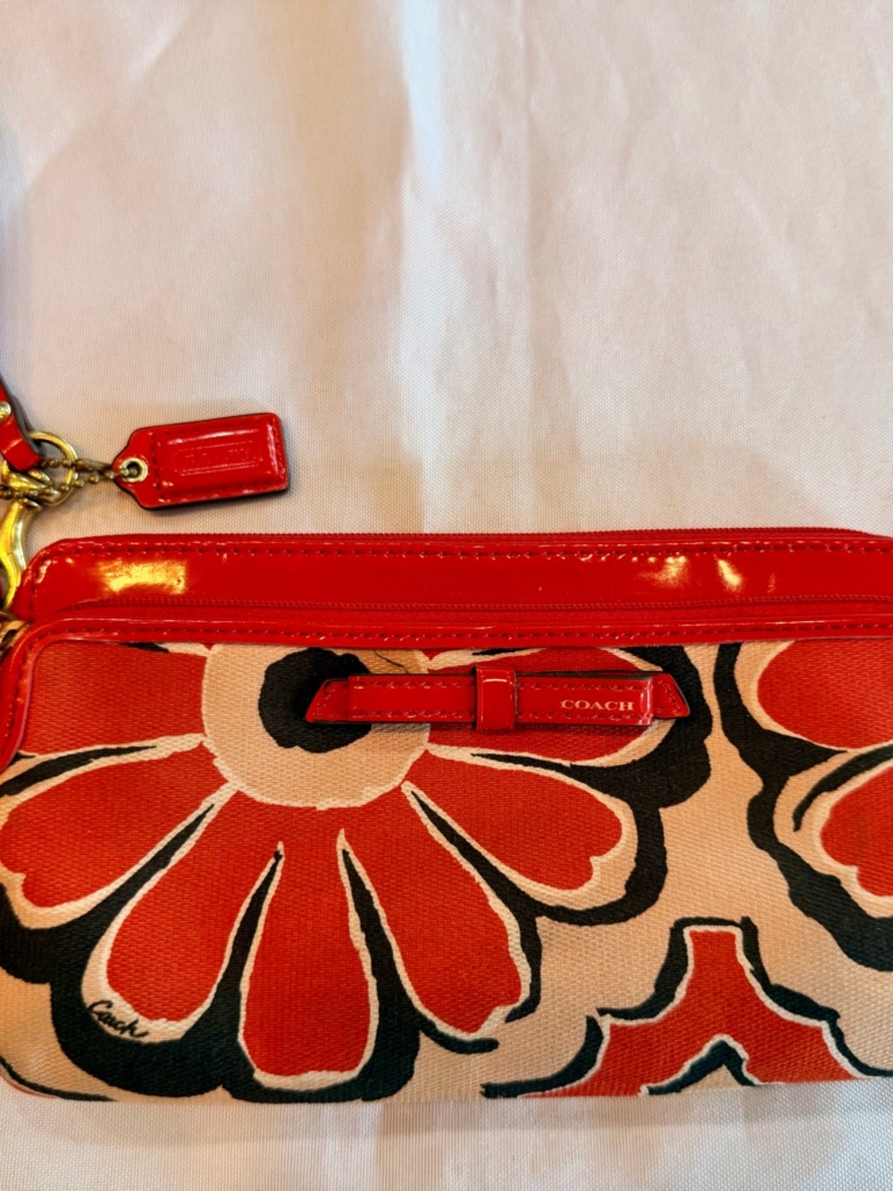 Coach Poppy Double Zip Wallet Floral Scarf Print Patent Leather - Picture 2 of 11